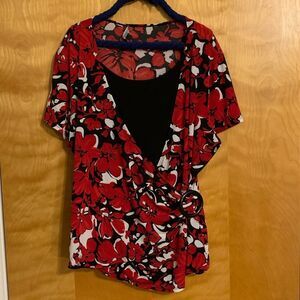Vintage Y2K Red Black and White Floral Wrap Shirt